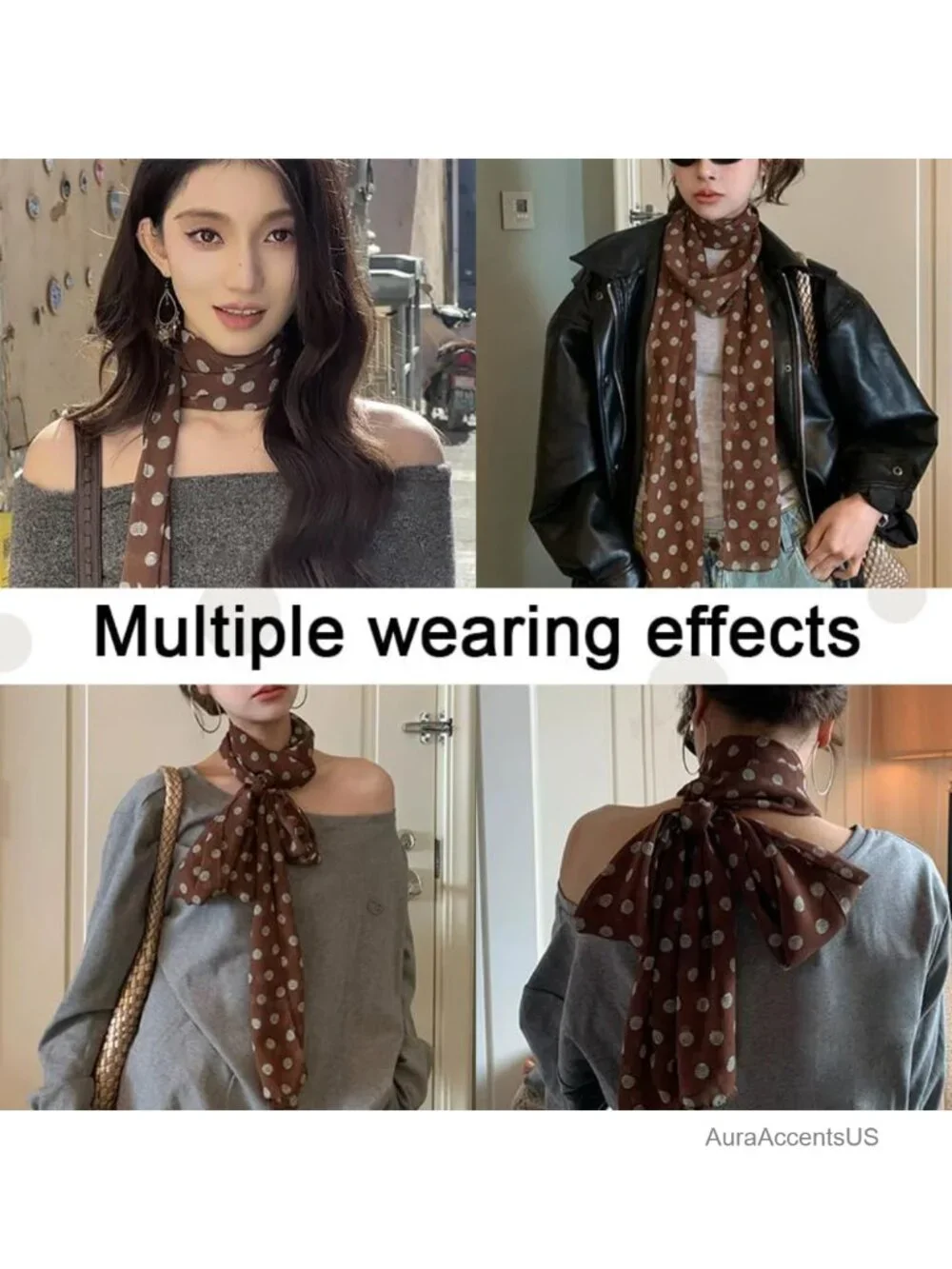 Vintage Polka Dot Silk Neck Scarf Lightweight Fashion Hair Accessory